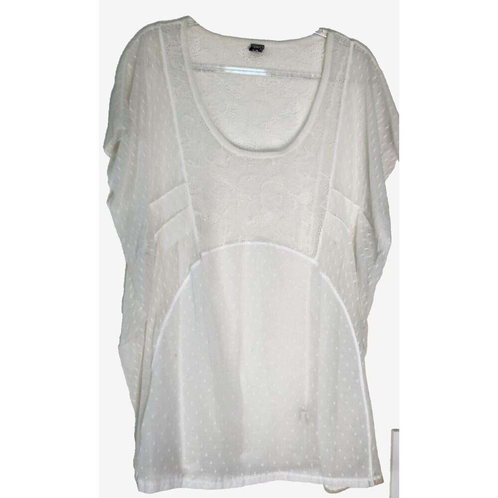 Free People Ivory Lace Mesh Sheer Victorian Blouse Boho Casual Sz M